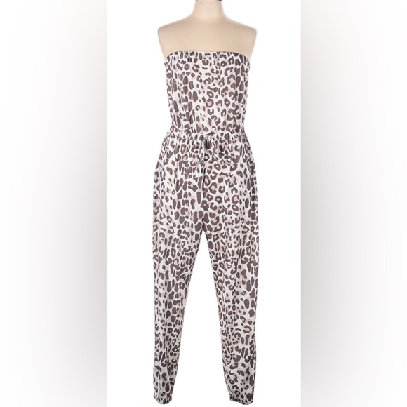 Womens Shui Si Qing strapless Leopard Print jumpsuit Size M/L w Pockets! - Picture 8 of 8